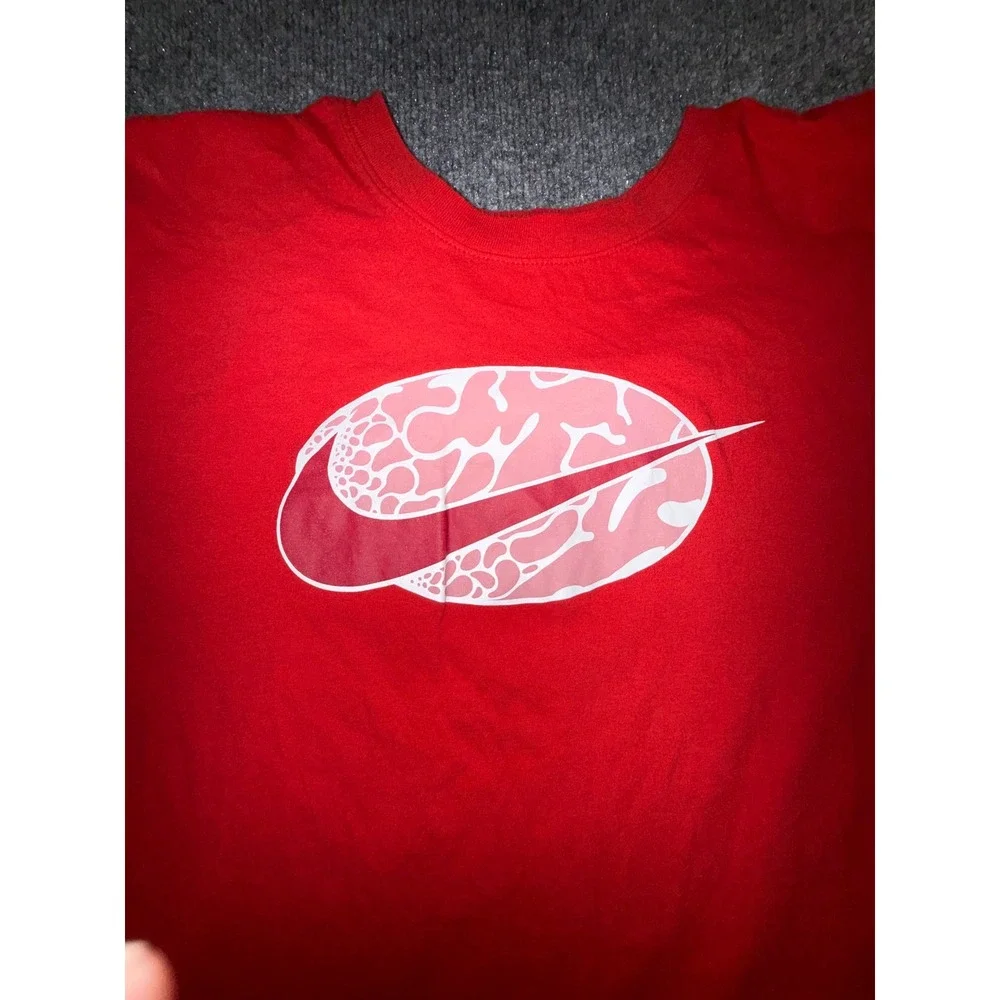 Nike Mens Graphic Tee Red Pink Abstract Swoosh Logo T-Shirt XL
